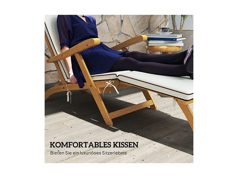 Chaise longue en bois pliable avec repose-pieds, matelas, ergonomique, résistant aux intempéries, teck (155x54x86 cm)