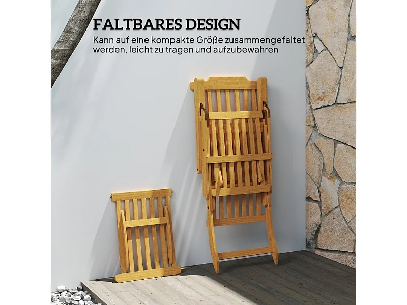 Chaise longue en bois pliable avec repose-pieds, matelas, ergonomique, résistant aux intempéries, teck (155x54x86 cm)