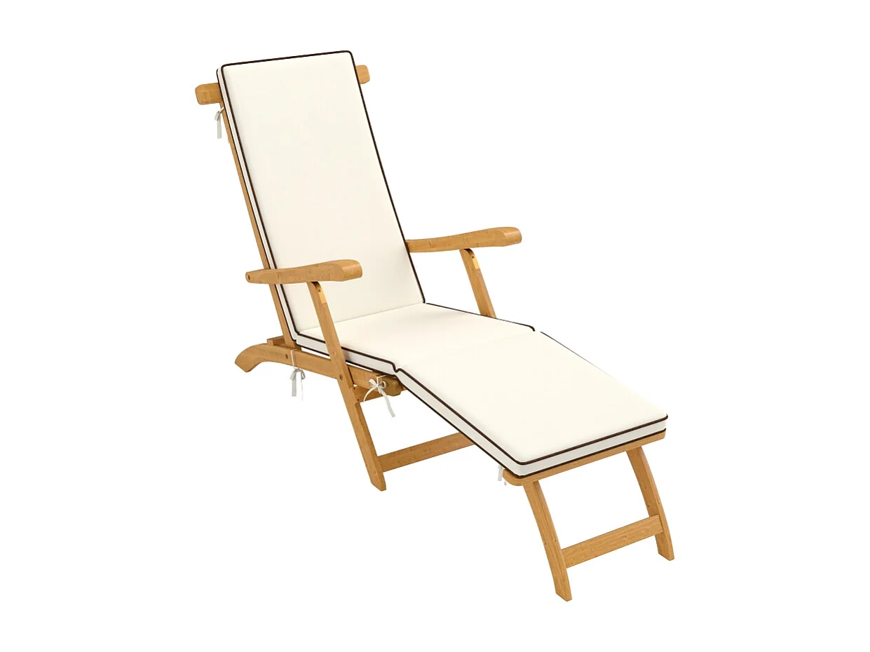 Chaise longue en bois pliable avec repose-pieds, matelas, ergonomique, résistant aux intempéries, teck (155x54x86 cm)