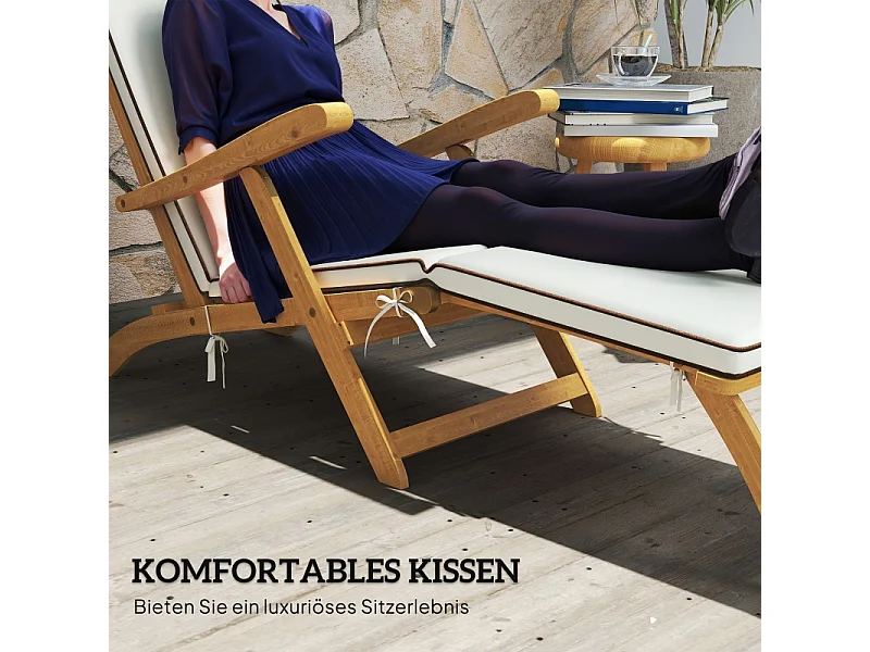 Chaise longue en bois pliable avec repose-pieds, matelas, ergonomique, résistant aux intempéries, teck (155x54x86 cm)