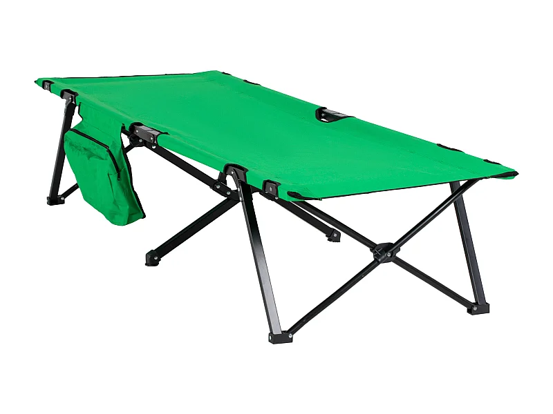 Opvouwbaar kampeerbed met opbergruimte, staal, groen en zwart (190x65x40 cm)