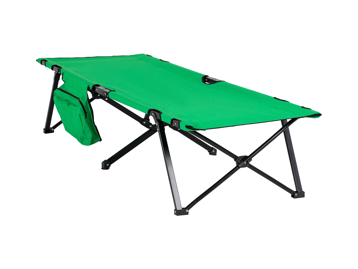Lit de camping pliable, avec rangement, acier, vert et noir (190x65x40 cm)