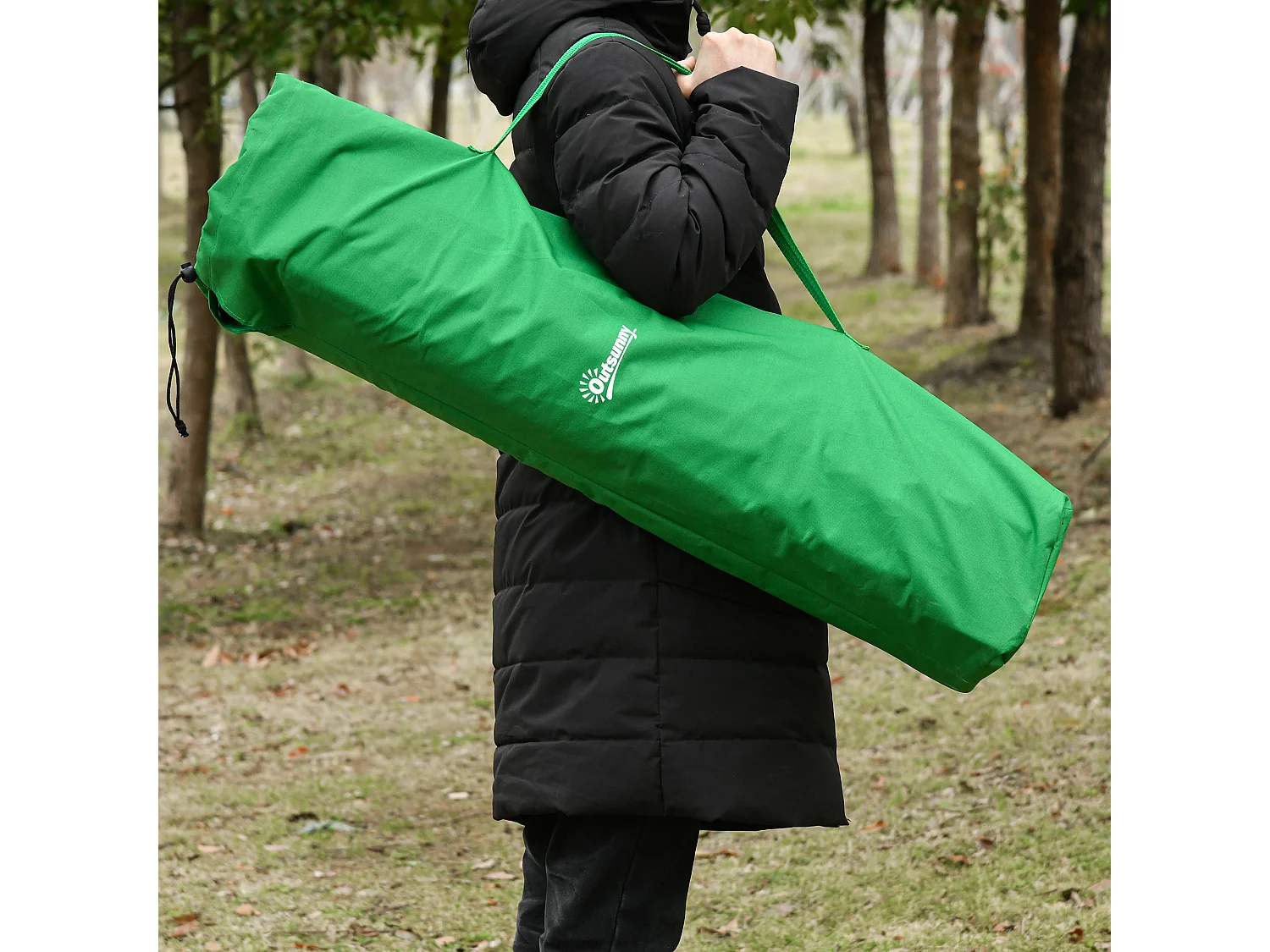 Lit de camping pliable, avec rangement, acier, vert et noir (190x65x40 cm)