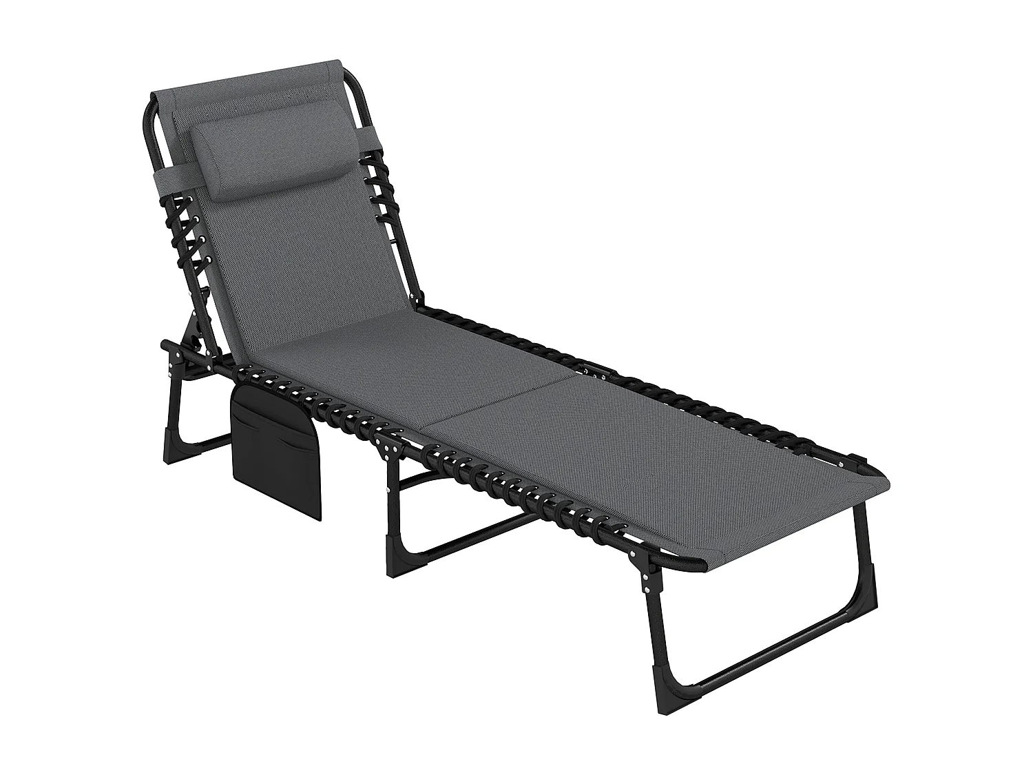 Chaise longue pliante, dossier réglable 5 positions, polyester résistant, gris foncé (189x68x36cm)