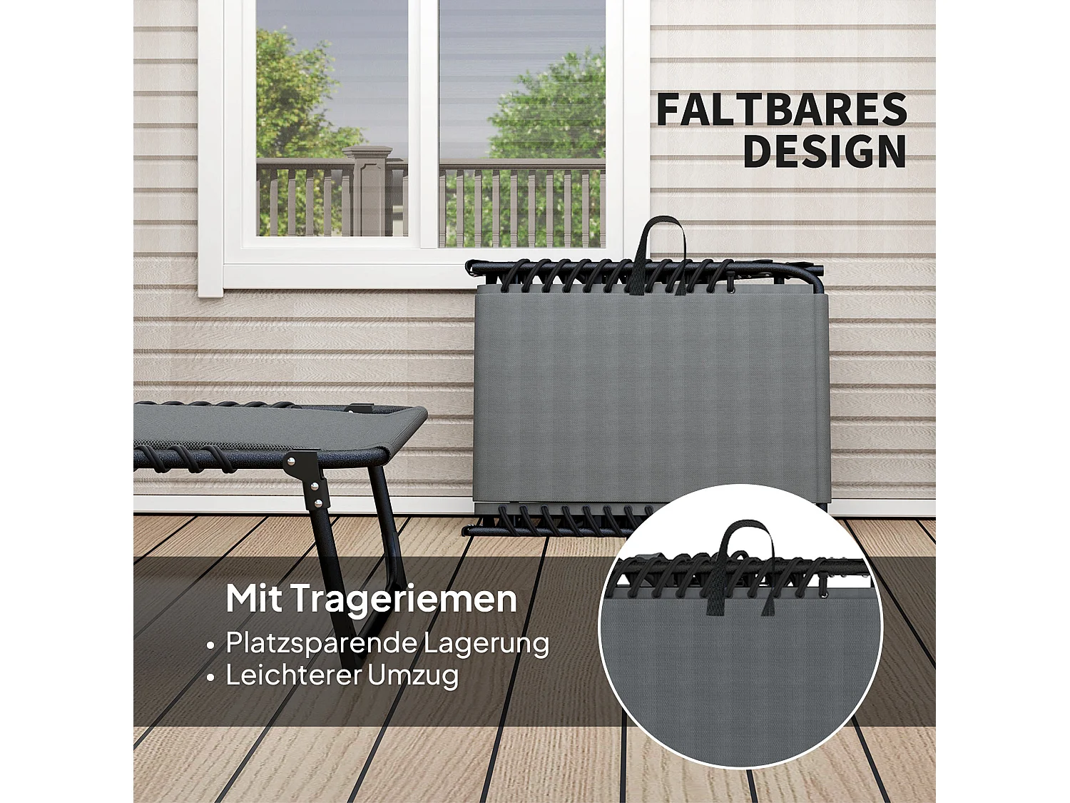 Chaise longue pliante, dossier réglable 5 positions, polyester résistant, gris foncé (189x68x36cm)