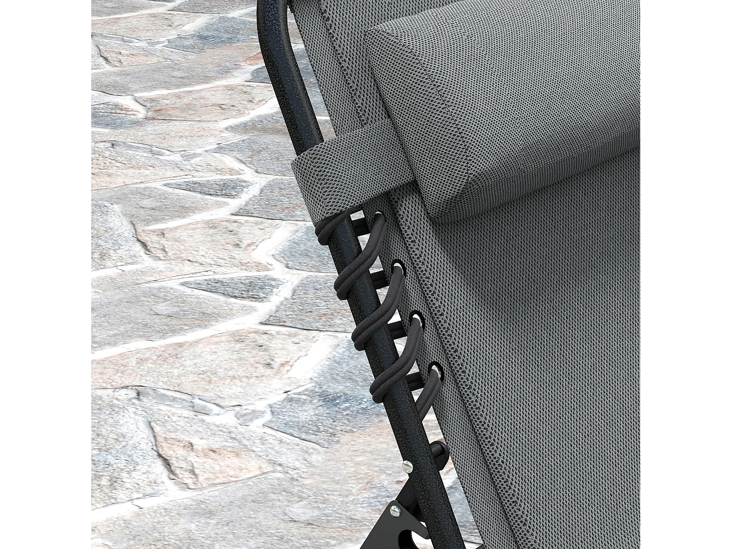 Chaise longue pliante, dossier réglable 5 positions, polyester résistant, gris foncé (189x68x36cm)