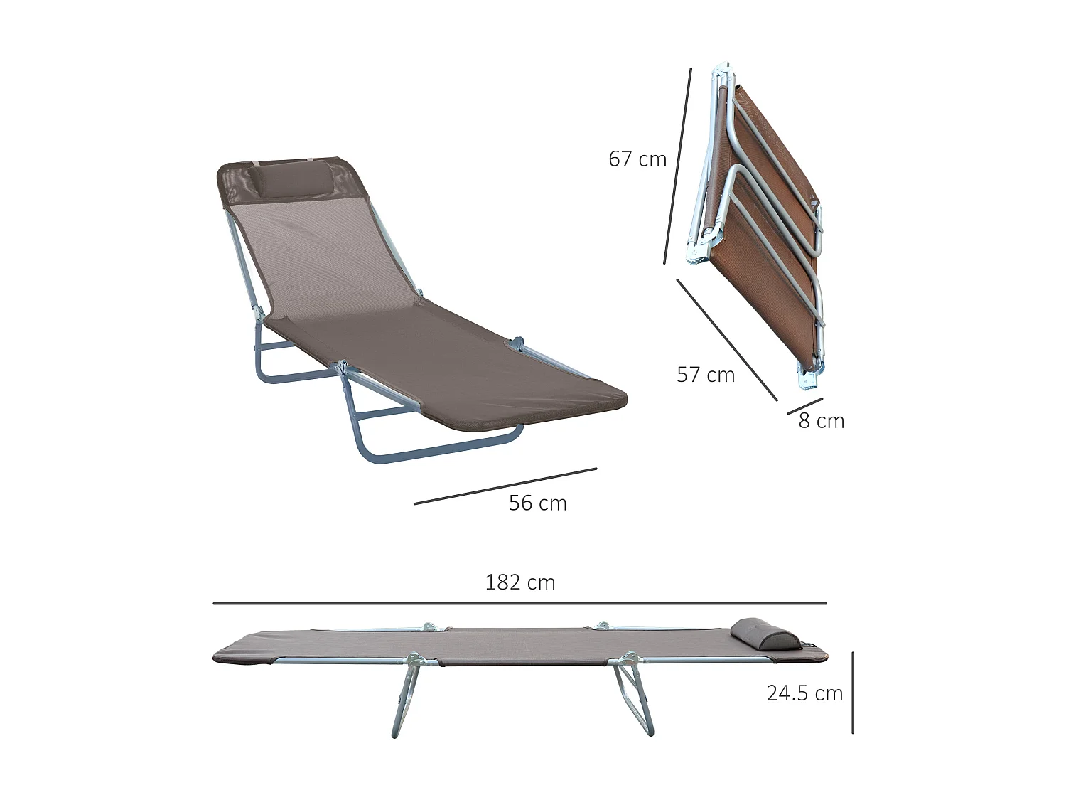 Opvouwbare tuinligstoel, staal, bruin, comfortabel design (182x56x28 cm)