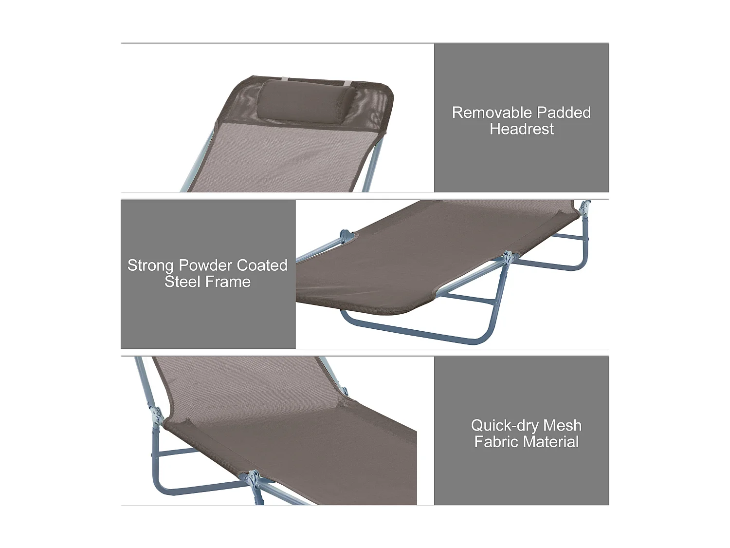 Opvouwbare tuinligstoel, staal, bruin, comfortabel design (182x56x28 cm)