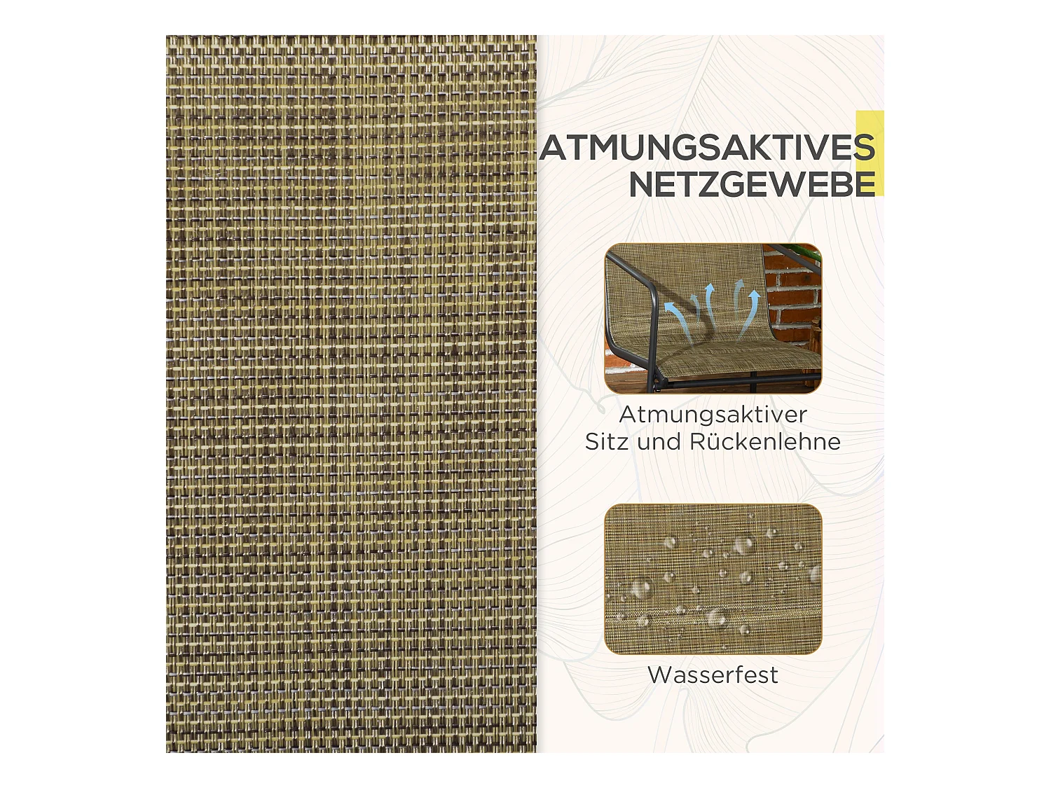 Ensemble de chaises de balcon avec accoudoirs, structure métallique, tissu respirant, couleur brune (54x66.5x88 cm)