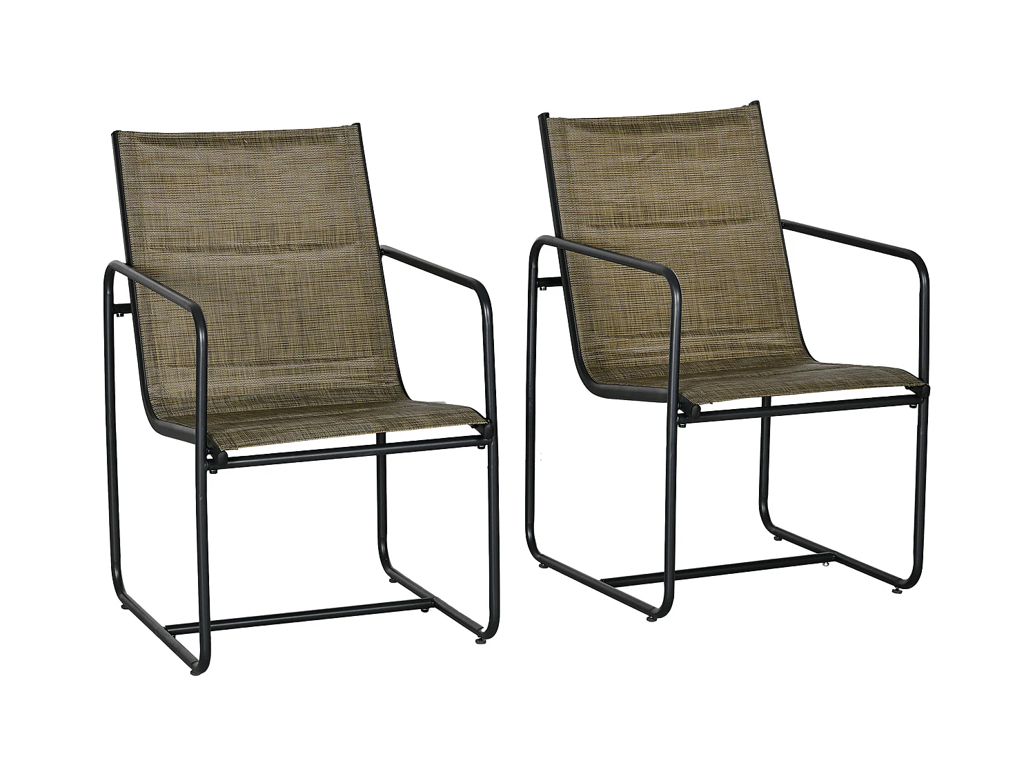 Set balkonstoelen met armleuningen, metalen frame, ademende stof, bruine kleur (54x66,5x88 cm)