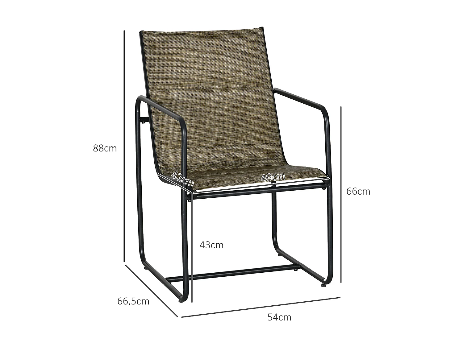 Conjunto de sillas de balcón con reposabrazos, estructura de metal, tejido transpirable, color marrón (54x66,5x88 cm)