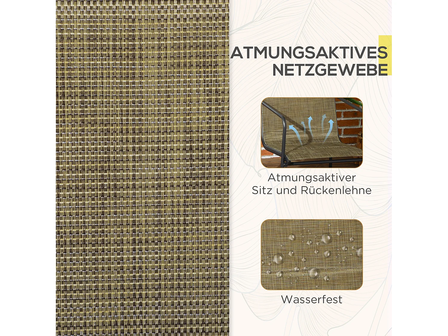 Conjunto de sillas de balcón con reposabrazos, estructura de metal, tejido transpirable, color marrón (54x66,5x88 cm)