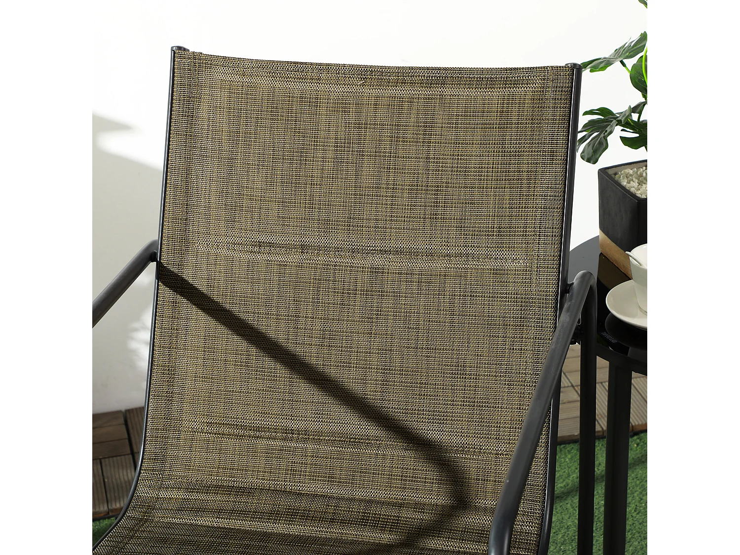 Conjunto de sillas de balcón con reposabrazos, estructura de metal, tejido transpirable, color marrón (54x66,5x88 cm)