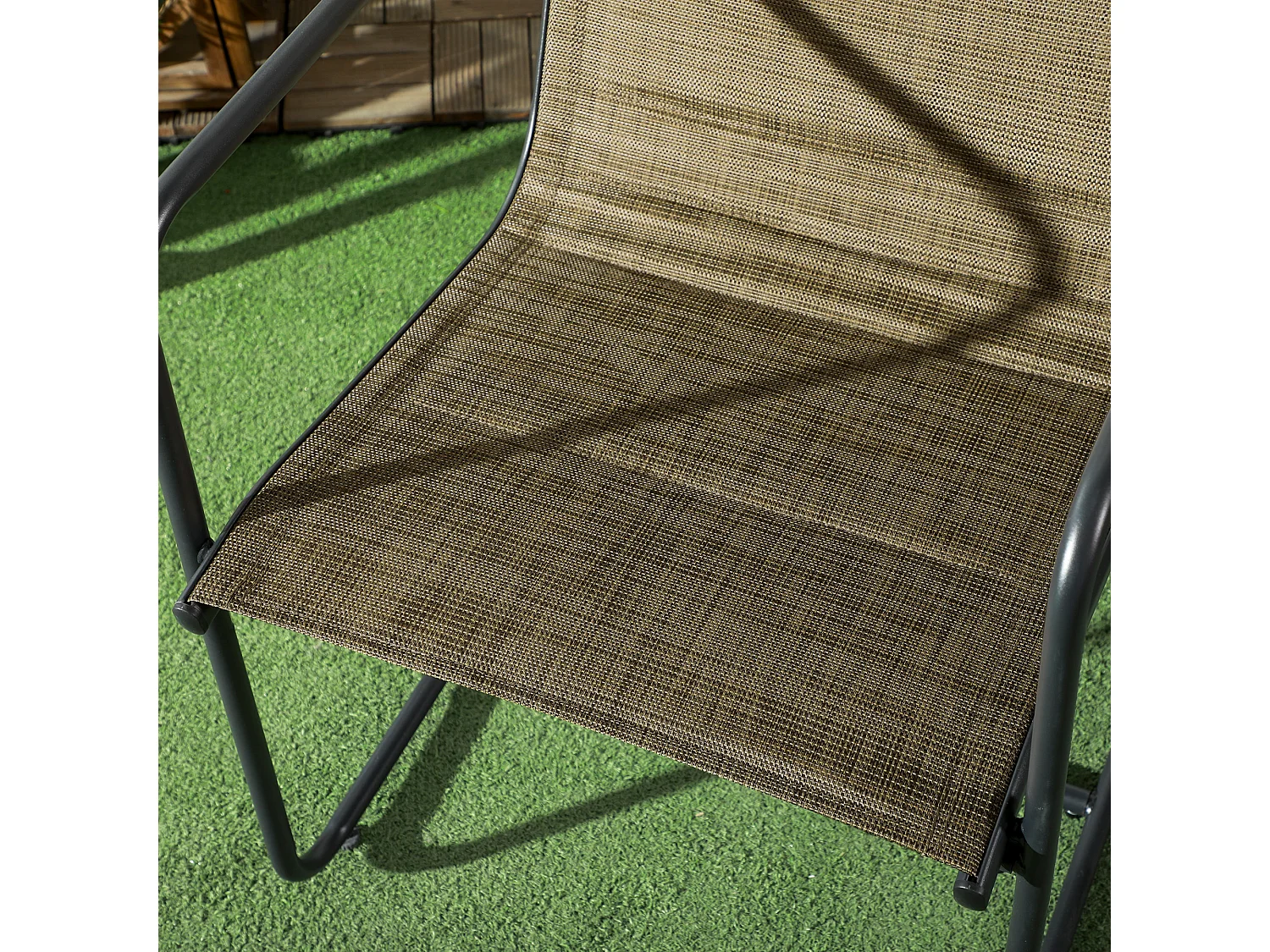 Conjunto de sillas de balcón con reposabrazos, estructura de metal, tejido transpirable, color marrón (54x66,5x88 cm)