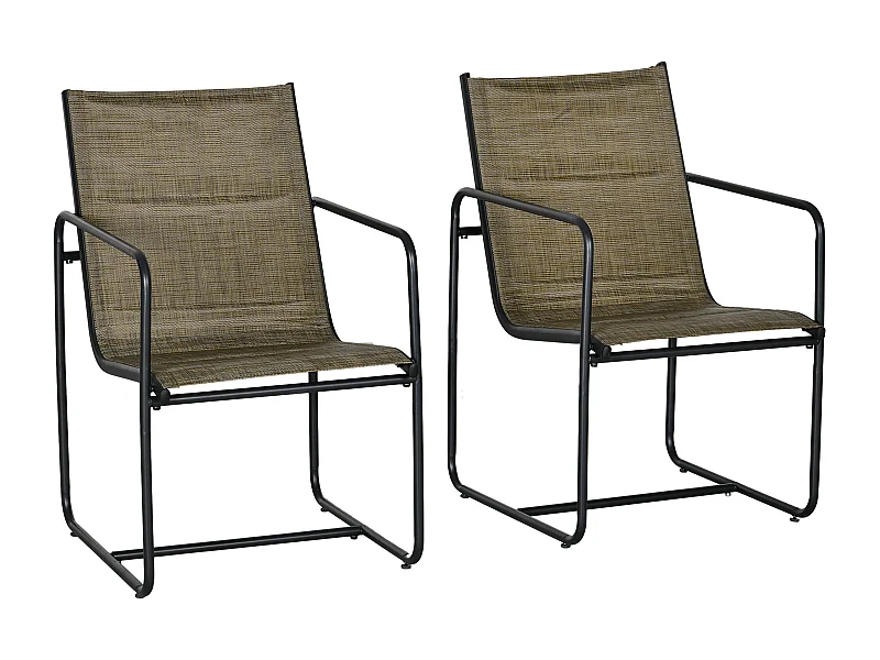 Conjunto de sillas de balcón con reposabrazos, estructura de metal, tejido transpirable, color marrón (54x66,5x88 cm)