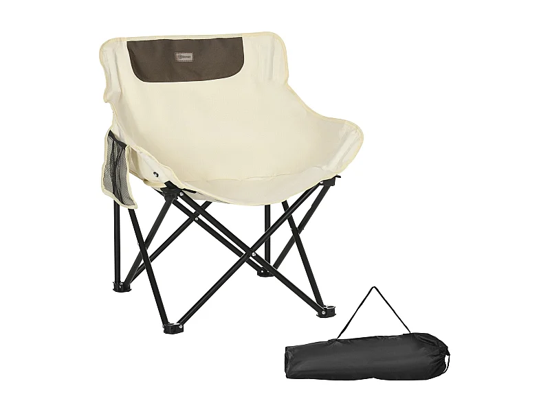 Chaise de camping pliable avec poche latérale, acier, polyester, blanc (61x54x66 cm)