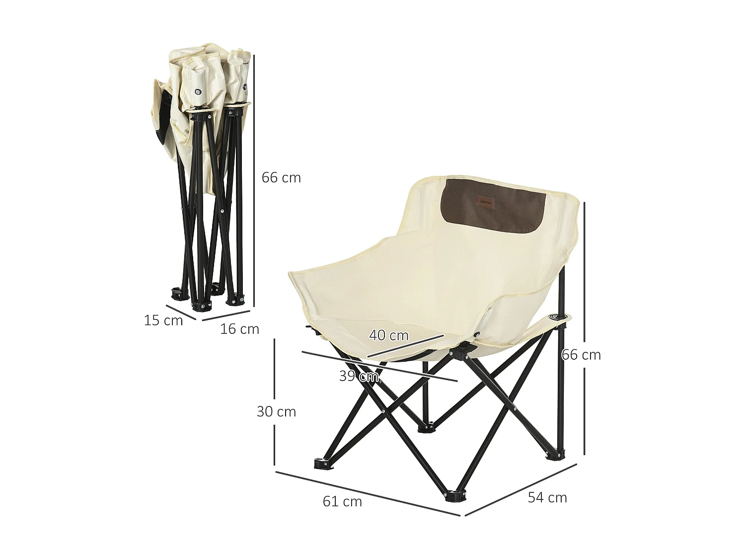 Chaise de camping pliable avec poche latérale, acier, polyester, blanc (61x54x66 cm)