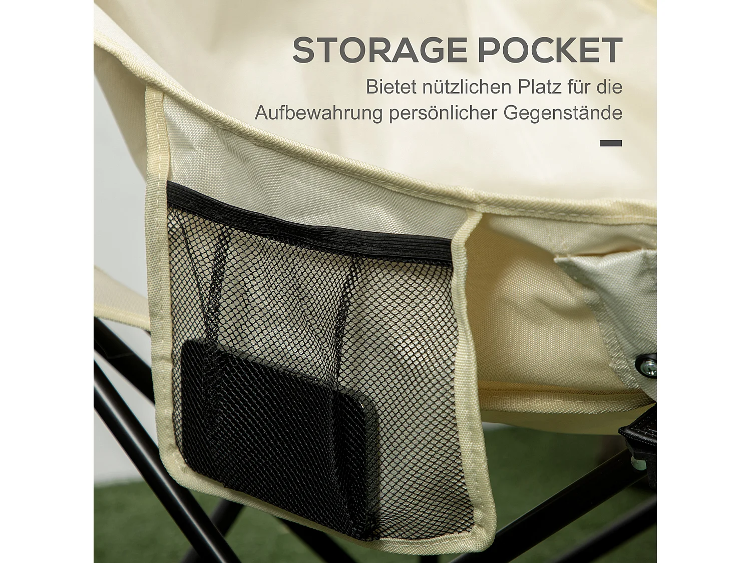 Chaise de camping pliable avec poche latérale, acier, polyester, blanc (61x54x66 cm)