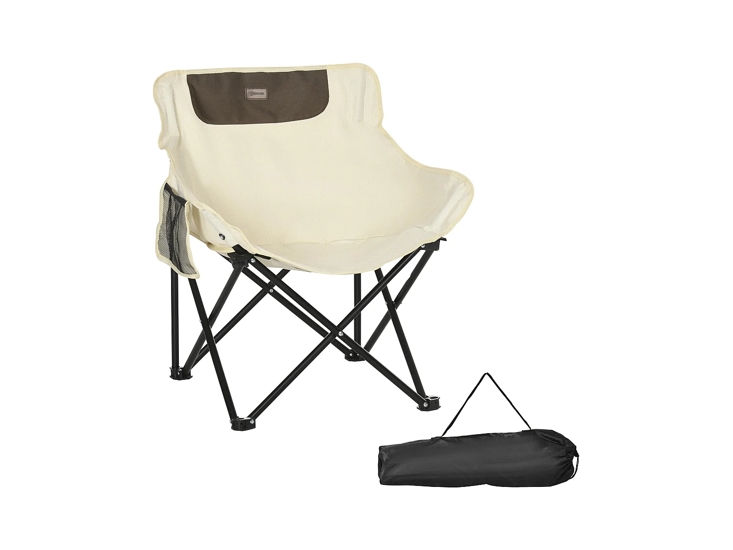 Opvouwbare kampeerstoel met zijvak, staal, polyester, wit (61x54x66 cm)
