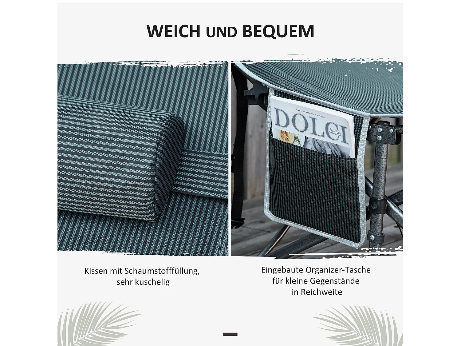 Chaise longue pliable, avec coussin et poche latérale, en métal et tissu Oxford, gris (188x64.5x53 cm)