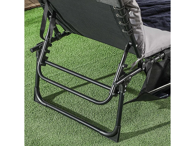 Chaise longue pliable avec coussin, 5 positions réglables, cadre en métal, polyester, gris clair (58x189x32.5 cm)