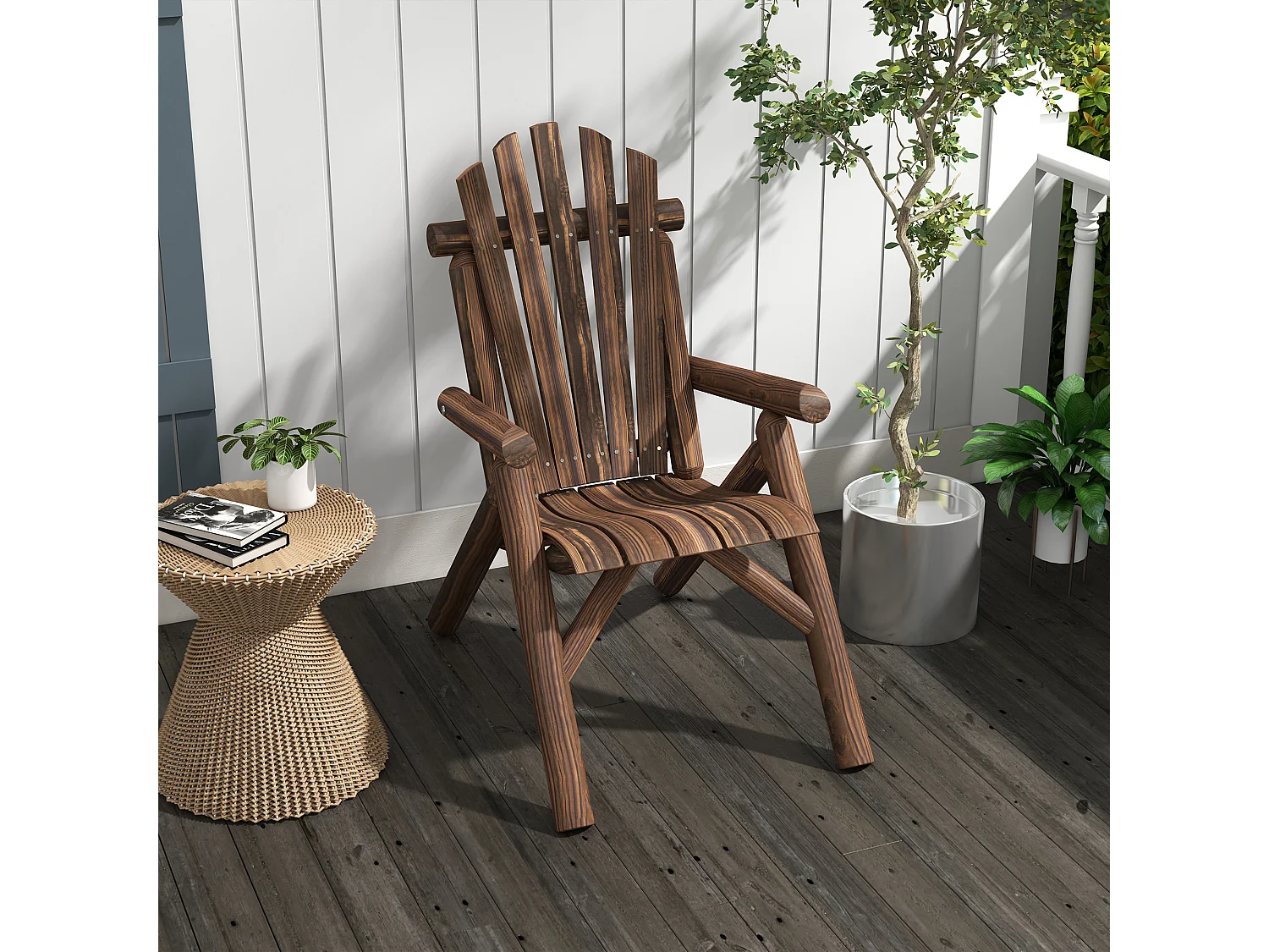 Chaise Adirondack en bois avec accoudoirs, Tanne, couleur brune (83x68x101 cm)