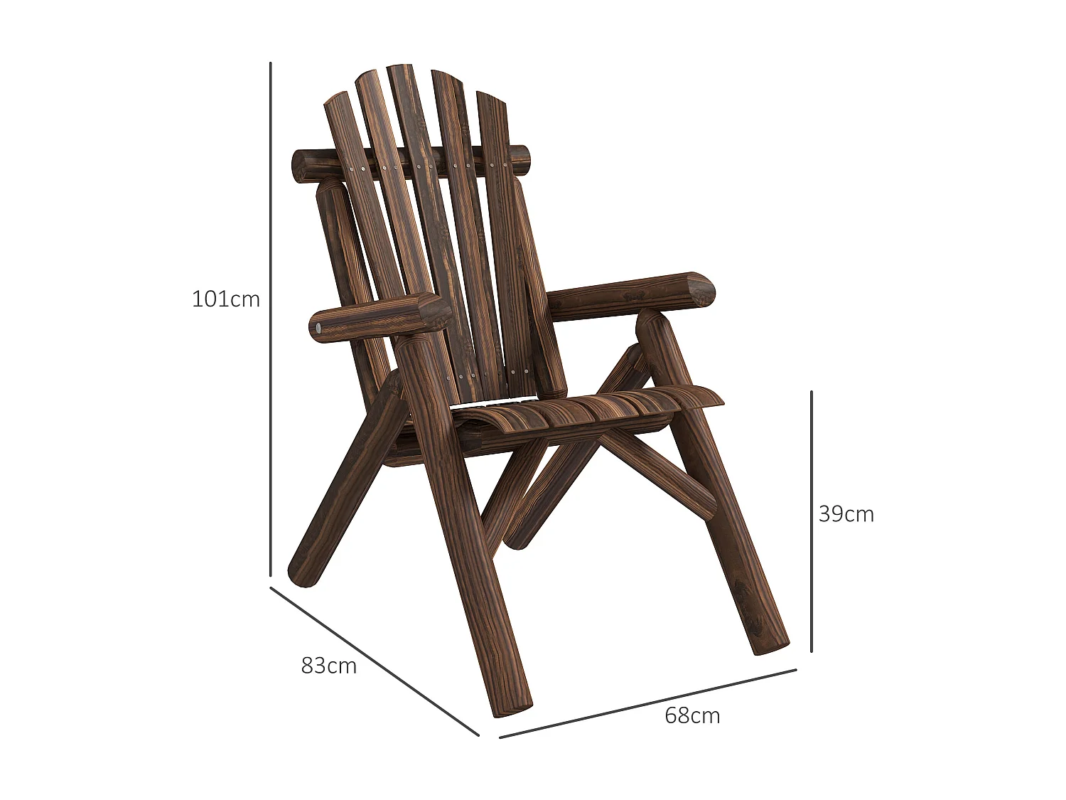 Chaise Adirondack en bois avec accoudoirs, Tanne, couleur brune (83x68x101 cm)