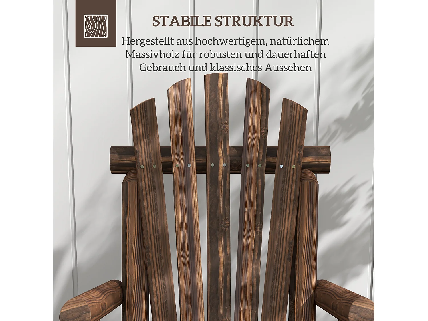 Chaise Adirondack en bois avec accoudoirs, Tanne, couleur brune (83x68x101 cm)