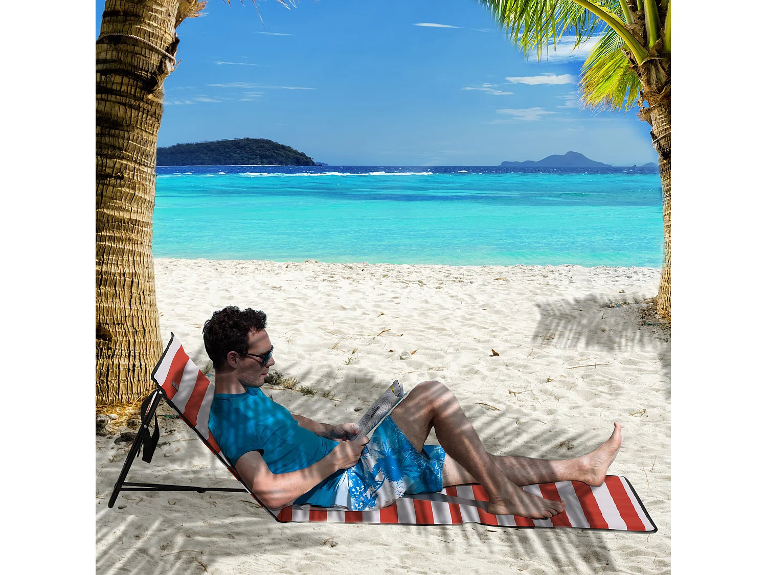 Lot de 2 chaises longues pliantes réglables, acier, rouge (142x51x40 cm)