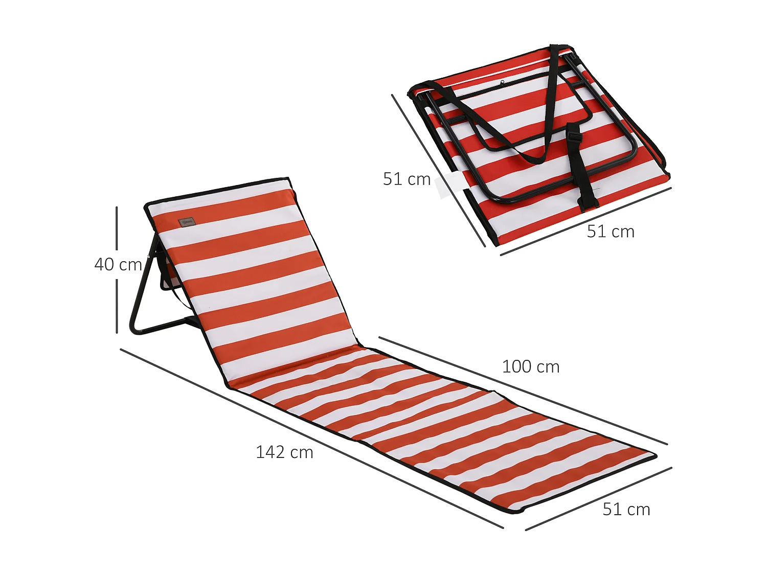 Lot de 2 chaises longues pliantes réglables, acier, rouge (142x51x40 cm)