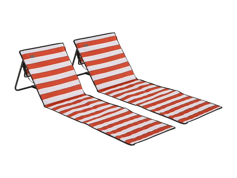 Lot de 2 chaises longues pliantes réglables, acier, rouge (142x51x40 cm)