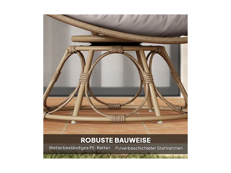 Fauteuil papasan rotatif 360°, en rattan, avec coussin, beige (90x78x76 cm)