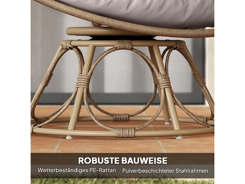 Fauteuil papasan rotatif 360°, en rattan, avec coussin, beige (90x78x76 cm)
