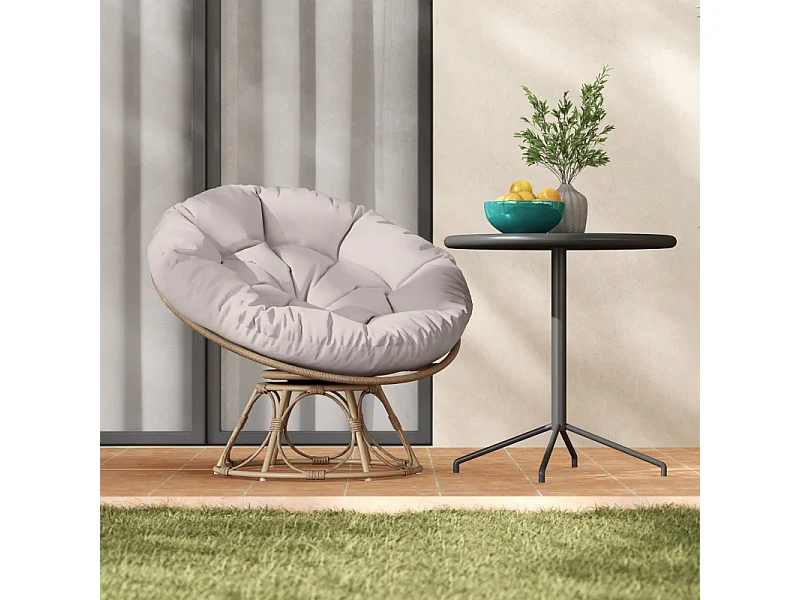 Fauteuil papasan rotatif 360°, en rattan, avec coussin, beige (90x78x76 cm)