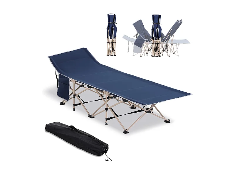 Cama plegable de camping con bolsa de almacenamiento, de acero y Oxford, azul (190 x 68 x 52 cm)