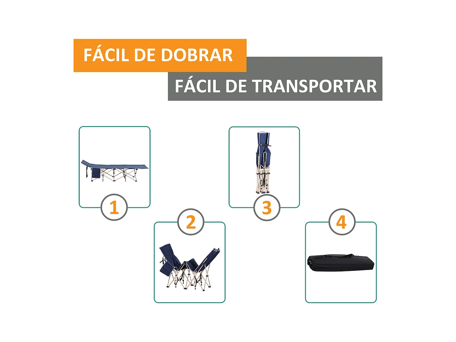 Lit de camping pliable avec sac de rangement, acier et oxford, bleu (190x68x52 cm)