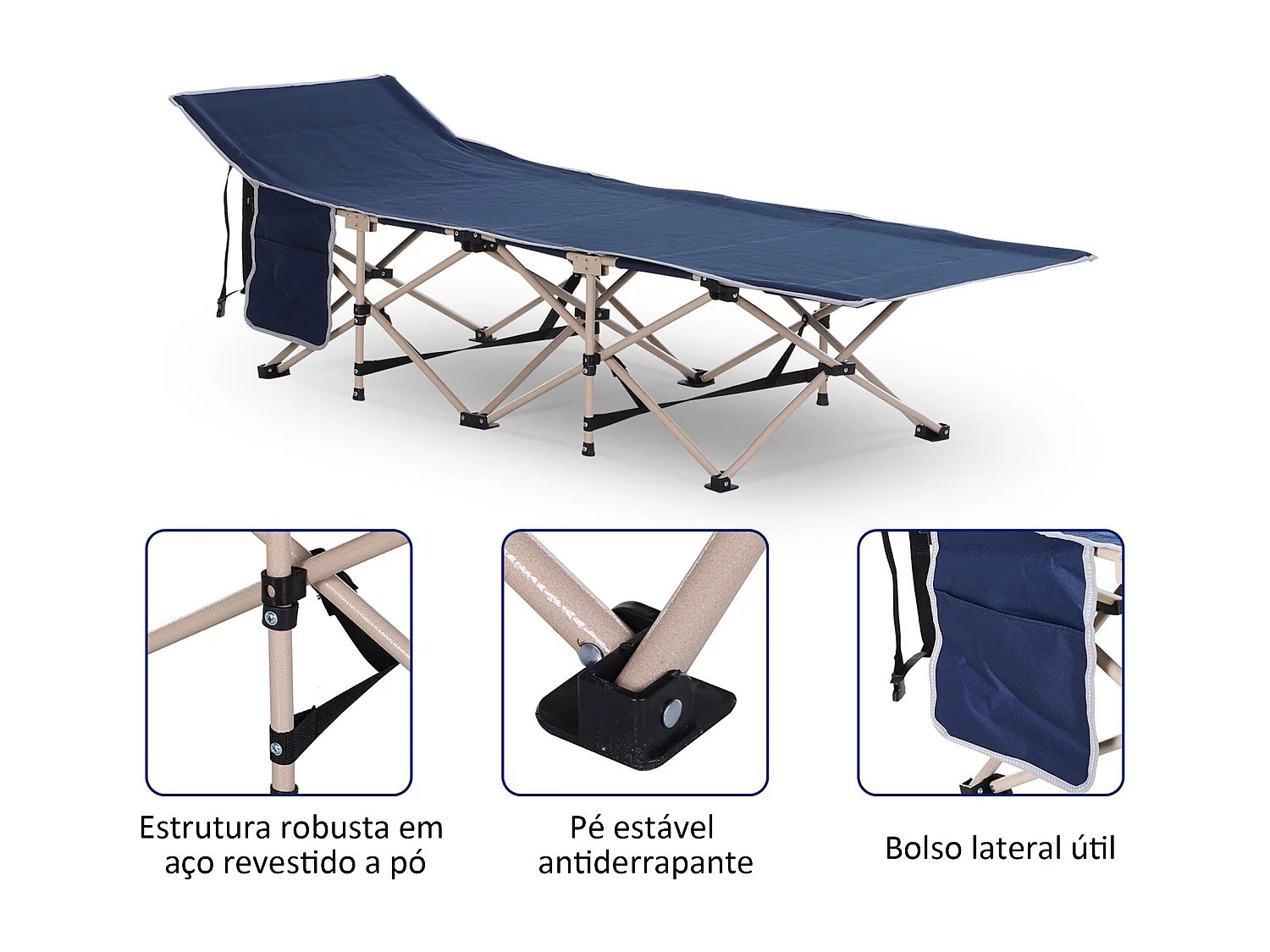 Opvouwbaar kampeerbed met opbergtas, staal en Oxford, blauw (190x68x52 cm)