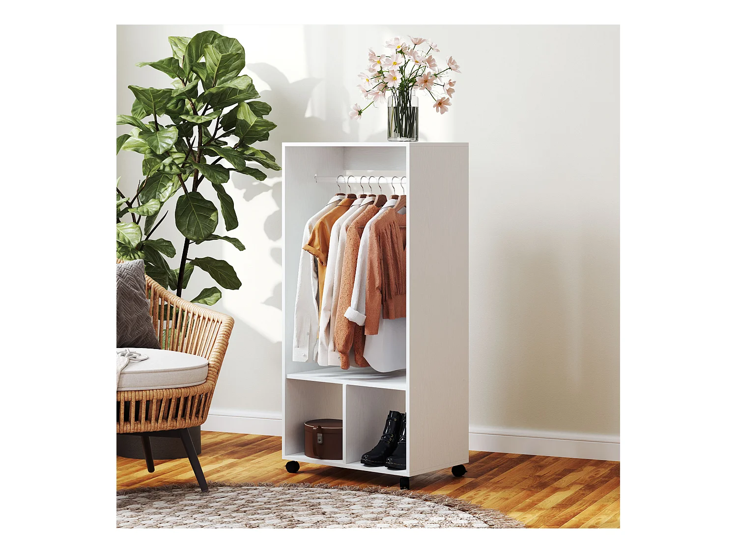 Armoire mobile pour vêtements, avec étagère, aluminium, blanc (60x40x127 cm)