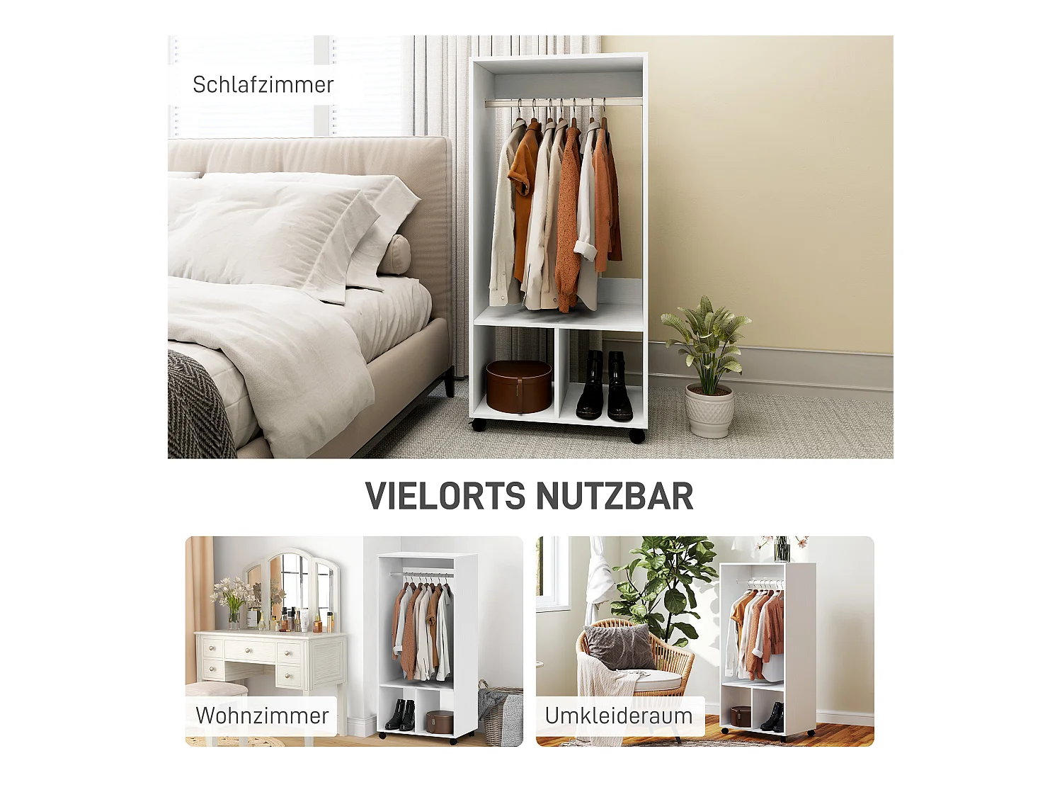 Armoire mobile pour vêtements, avec étagère, aluminium, blanc (60x40x127 cm)