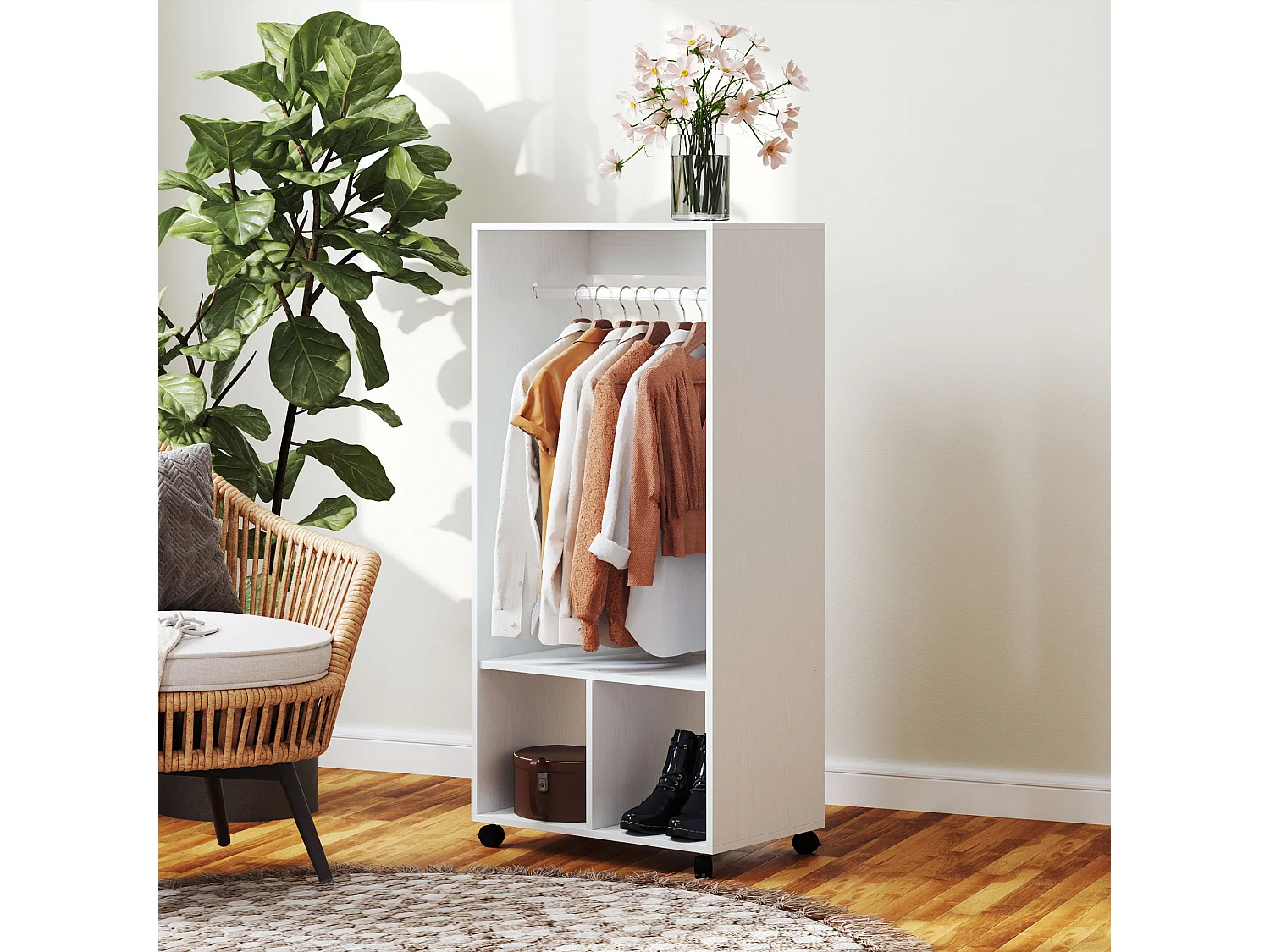 Armoire mobile pour vêtements, avec étagère, aluminium, blanc (60x40x127 cm)