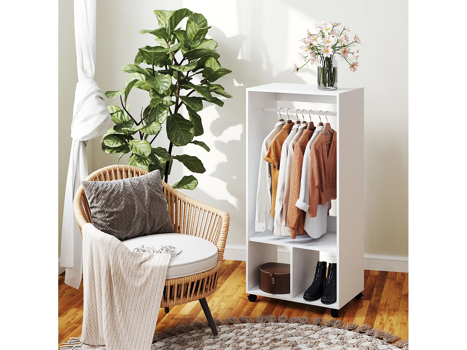 Armoire mobile pour vêtements, avec étagère, aluminium, blanc (60x40x127 cm)