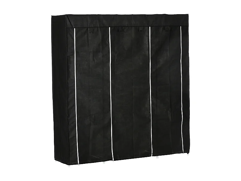 Armoire à vêtements en tissu avec 1 barre de suspension, 10 étagères, noir (150x43x162.5 cm)