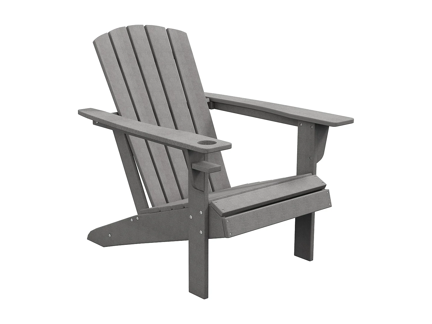 Chaise Adirondack avec porte-gobelet, plastique HDPE, gris (75x87x90 cm)