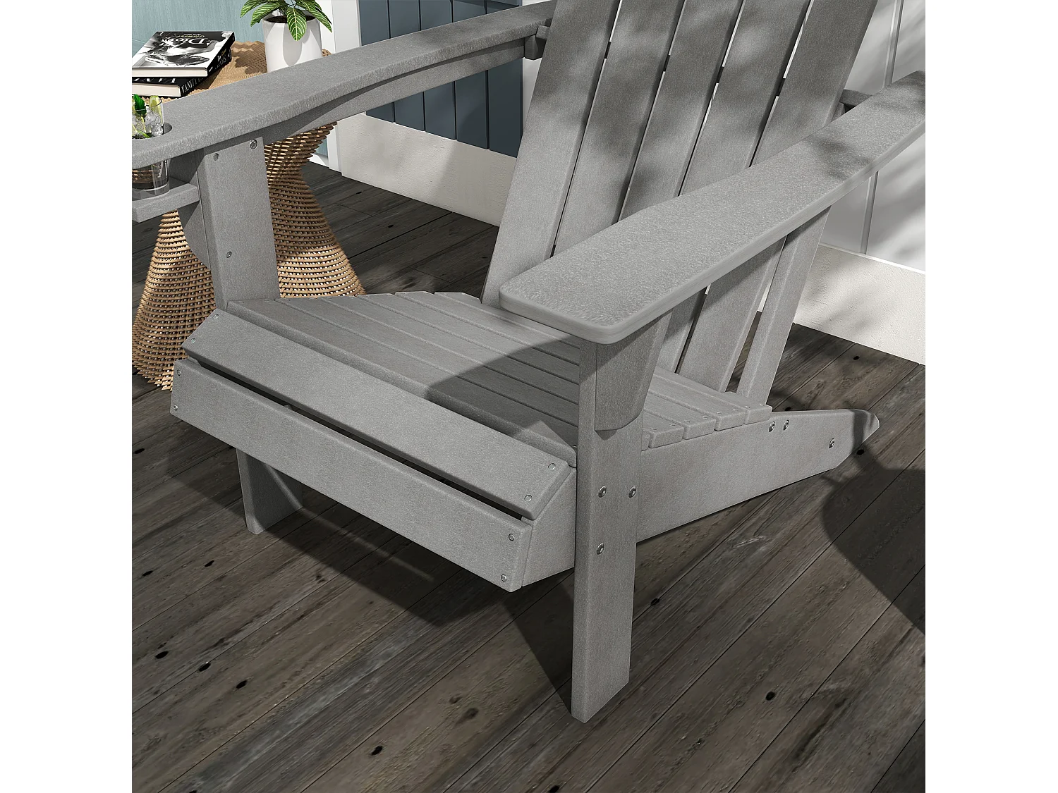 Chaise Adirondack avec porte-gobelet, plastique HDPE, gris (75x87x90 cm)