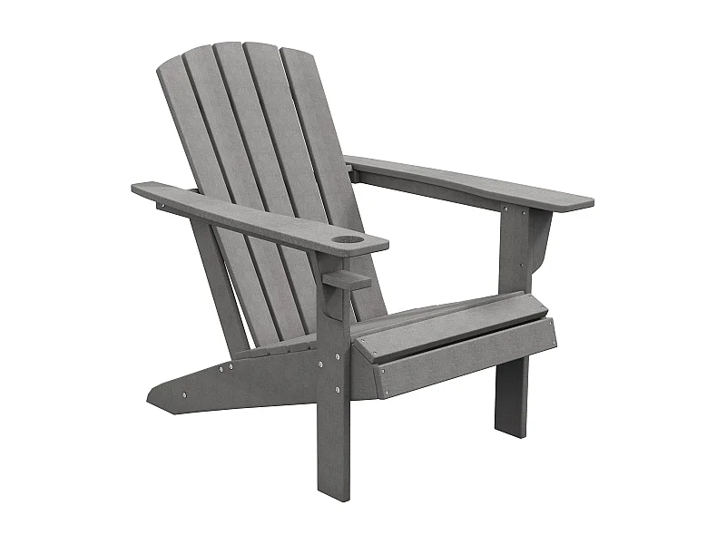 Chaise Adirondack avec porte-gobelet, plastique HDPE, gris (75x87x90 cm)
