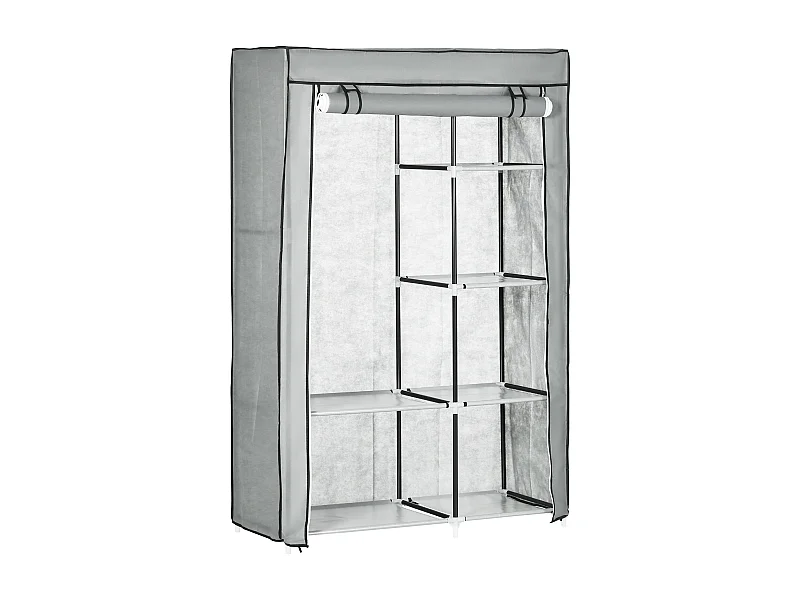 Armoire à vêtements pliable avec 6 étagères, en tissu, gris (103x43x162.5 cm)