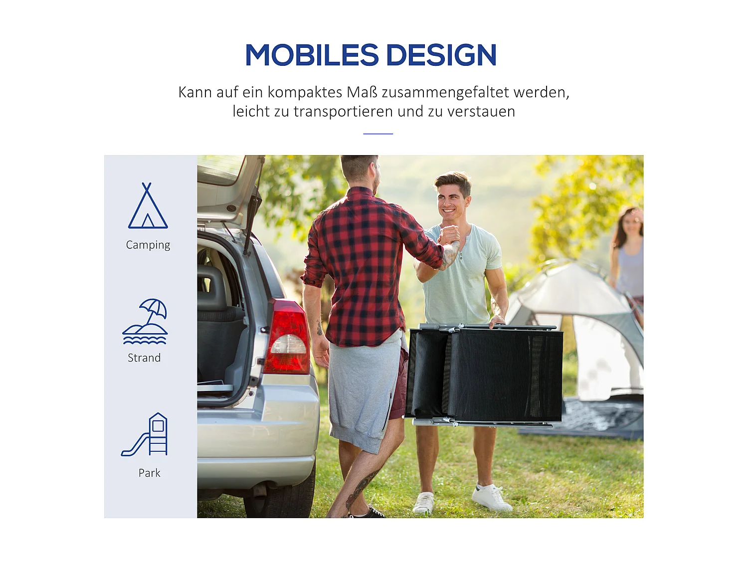 Chaise longue pliante avec coussin, métal et tissu, noire (137x63.5x100.5 cm)