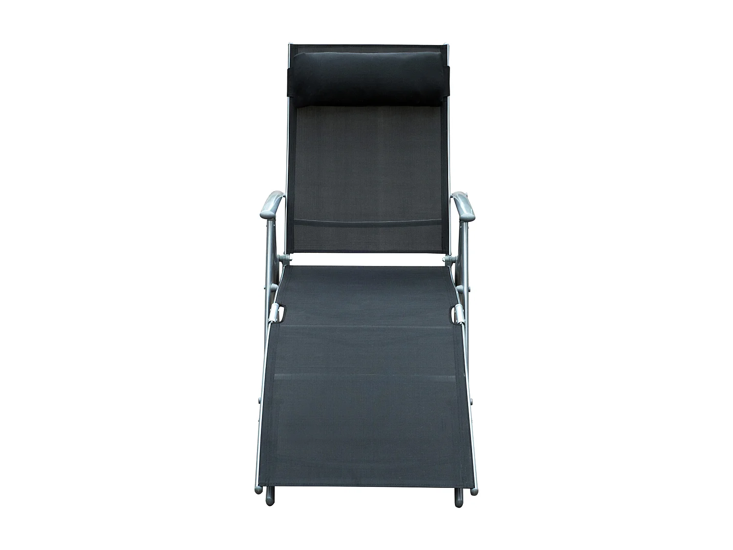 Chaise longue pliante avec coussin, métal et tissu, noire (137x63.5x100.5 cm)