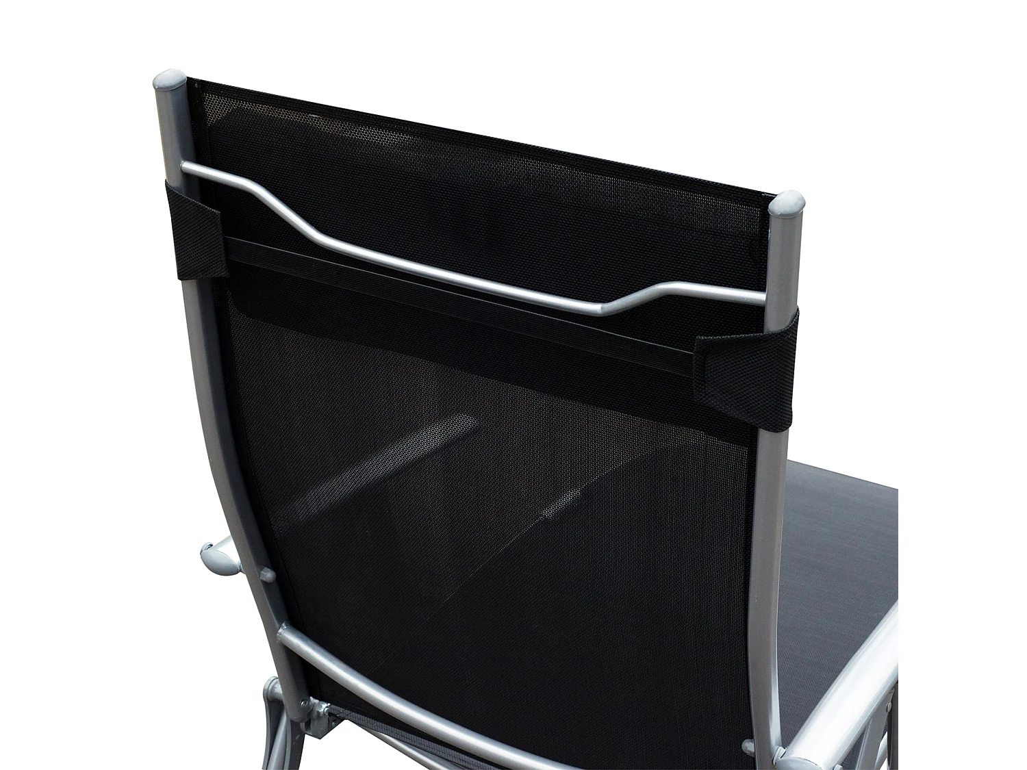 Chaise longue pliante avec coussin, métal et tissu, noire (137x63.5x100.5 cm)