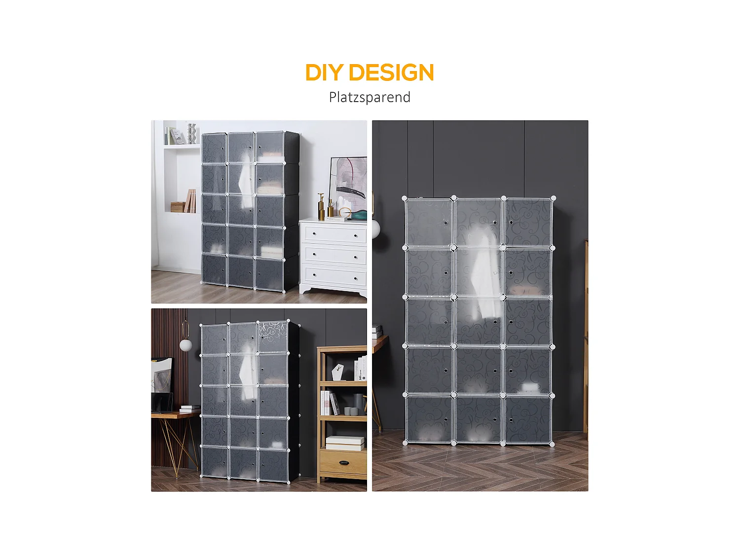 Rangement modulaire avec 2 grands et 9 petits cubes, étagères en plastique et métal, pour chambre et salon (111x47x183 cm)